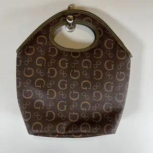 Guess Monogram Cutout Handle‎ Tote Bag Brown Olive Green Logo Print Lunch Bag thumbnail 6