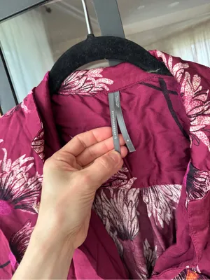 Anthropologie pajamas shirt Oversized Button down satin mulberry long sleeve top thumbnail 3