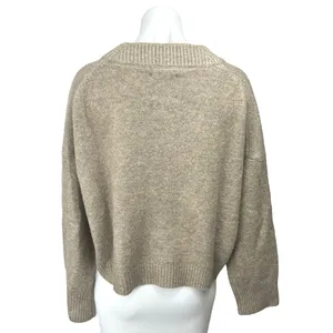 Abercrombie & Fitch Women's Tan Wool V-neck Long Sleeve Pullover Sweater Top S thumbnail 2