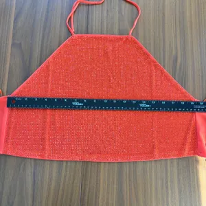 NWT Rhinestone Halter Top L Orange Scarf Bow Back Festival McBling Y2K Clubwear thumbnail 5