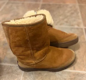 Ugg Australia Tan Womens Genuine Leather Short Boots Shearling Fur Us 8 thumbnail 1