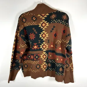 BKE Western Pullover Sweate 3/4 Zip Women's Size Large Boho Aztec Brown Soft‎ thumbnail 10