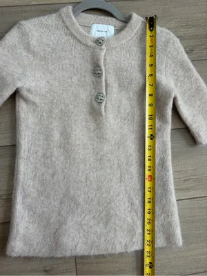 H&M Edition Tan Mohair Wool Short Sleeve Jeweled Button Knit Sweater Top NWOT S thumbnail 7