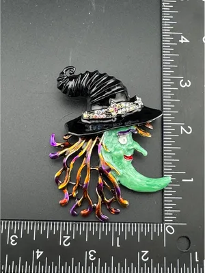 Moon Magic Witch Brooch Halloween Pin Green thumbnail 4