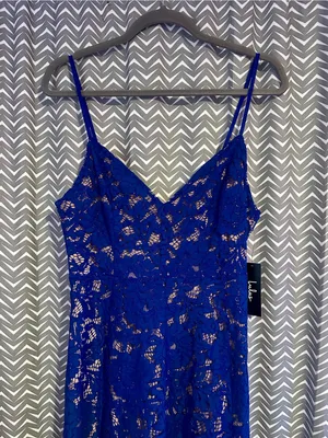 NWT Lulus | One Wish Royal Blue Lace Midi Dress, Large thumbnail 5