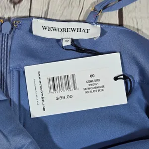 WeWoreWhat Cowl Midi‎ Satin Charmeuse Dress Slate Blue WWD18-1 Size 00 NWT thumbnail 4
