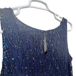 J Kara Beaded Sleeveless Popover Sheath Dress Iridescent Sequin Navy‎ Size 14 thumbnail 7