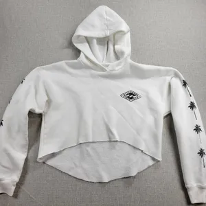 Billabong Windy Palms Womens Sweatshirt Size M White DIY Raw Cut Hem Crop Hoodie thumbnail 7