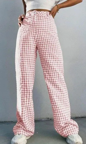 Amazon Pink High Waisted Gingham Checkered Pants thumbnail 1