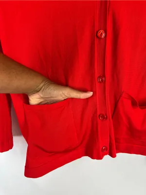 Jones New York Collection Red Longline Cardigan Size S Button Front Pockets thumbnail 6