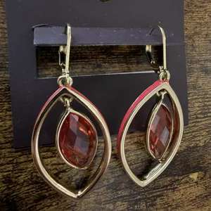 Anne Klein Gold Tone Dangle Pierced Earrings Coral Accents and Gems thumbnail 3
