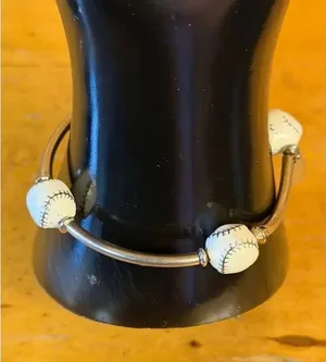 Cookie Lee Silver Tone Baseball Bracelet (7446) thumbnail 1
