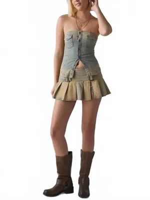 Urban Outfitters BDG Double Trouble Belted Denim Micro Mini Skort NWT Gasolina Large thumbnail 4