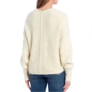 Free People Fuzzy‎ Soft Ivory V Neck Sweater thumbnail 4
