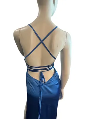 Monvelli Satin Maxi Slip Dress Blue Size 4 NWT thumbnail 5