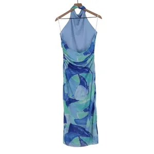 Lulus Idyllic In Ibiza Midi Dress Womens XL Blue Abstract Print Halter Neck thumbnail 6