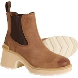 Sorel Hi-line‎ heel waterproof Chelsea boots tan leather women's size 10 trendy thumbnail 3