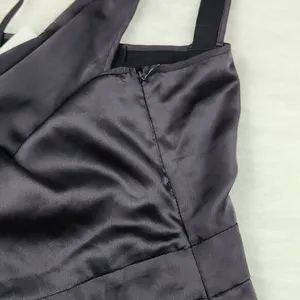 Banana‎ Republic -738 Faux Wrap Slip Dress Asymmetrical shoulder Black Satin 4 thumbnail 9