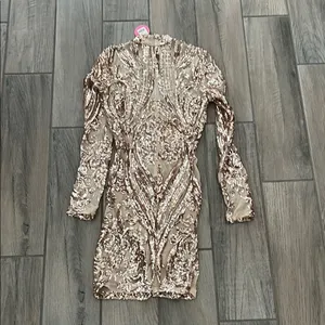 Banjul Tan and Brown Bodycon Dress with Mock Neck thumbnail 4