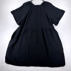 Old Navy Womens XL Black Cotton Gauze Ruffle Neck Babydoll Mini Dress Pockets thumbnail 5