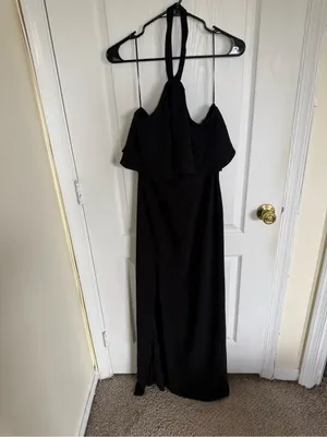 Amanda Uprichard Piazza Halter Ruffle Gown in Black thumbnail 3