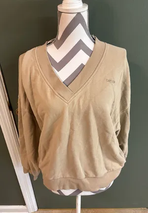 DKNY Women's V-Neck Sweater in Light Khaki thumbnail 1