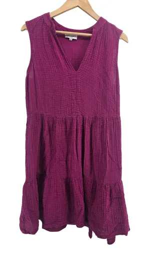 Michael Stars Dress Womens L Double Gauze Tiered Magenta Sleeveless EUC thumbnail 1