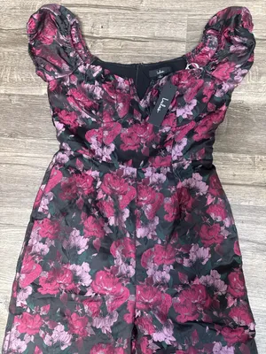 Lulus Floral Off Shoulder Wide Leg Jumpsuit Size L NWT thumbnail 6