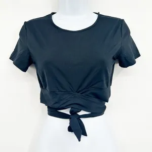 Alphalete Womens Black UltraSoft‎ Balletcore Wrap Tie Waist Athletic Crop Top S thumbnail 3