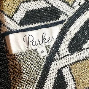 PARKER Gold Black White Metallic Knit Zip Back Pencil Skirt Sz M thumbnail 6