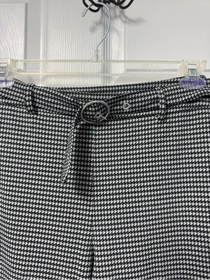 Black & White Houndstooth Wide-Leg Pants with Belt thumbnail 3