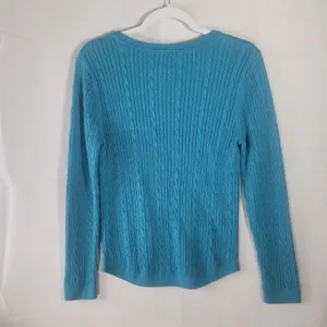 Croft & Barrow Teal Blue Cable Knit Sweater Crewneck Long Sleeve Women's Size M thumbnail 3
