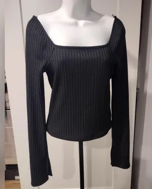 NEW Madewell Black Ribbed Square Neck Blouse thumbnail 1