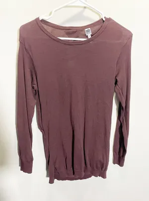 Free Press Womens Plum‎ Mauve Open Drape Back Long Sleeve Knit Top XS thumbnail 1