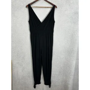 Loft Beach Jumpsuit Womens‎ M Black Surplice V-Neck Tie Ankle Tapered Leg Casual thumbnail 8
