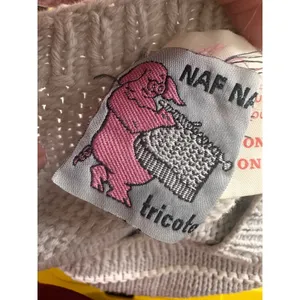 Naf Naf‎ Vintage Gray Striped 100% Cotton Chunky Knit Crewneck Sweater Peru thumbnail 3