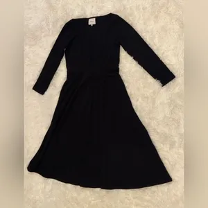 NEW Reformation Wiley Knit 3/4 sleeve midi black Dress L thumbnail 6