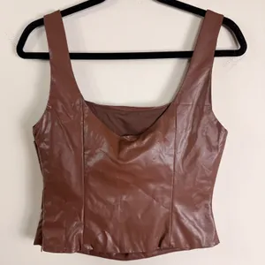 NIA Anthropologie Brown Faux Leather Draped Corset Top Square Medium NEW thumbnail 2
