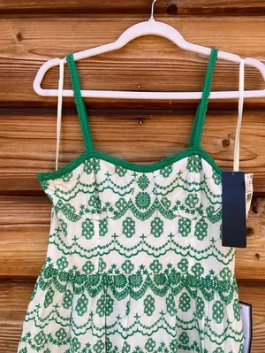 Adrianna Papell White Green Size 6 Cotton Eyelet Ruffle Midi Dress Party Picnic thumbnail 9