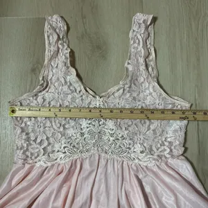 Vintage Lace Embroidered Babydoll Tank Top Women Large Pink Coquette Pearl Trim thumbnail 4