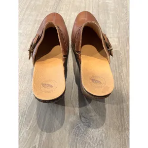 Nurture Brown Leather Braided Buckle Clogs Mules Womens 9.5 Block Heel‎ Shoes thumbnail 4