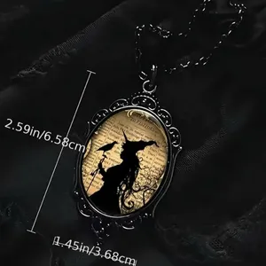 Witch And Raven Cameo Black Pendant, Vintage Style Gothic Crow Glass‎ Pendant thumbnail 4