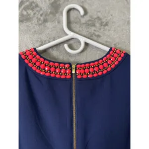Lilly Pulitzer Bennett Dress Navy Blue‎ Pink Beaded Trim Shift Classic Preppy 2 thumbnail 4