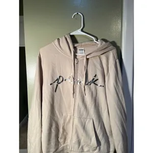 Victoria's Secret PINK Women's Sz XL Classic Full Zip Hoodie Vanilla Bean Silver thumbnail 5
