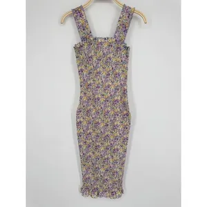 SNDYS Everyday Tina Midi Dress Size 2 Purple Yellow Floral Print Smocked Bodycon thumbnail 2