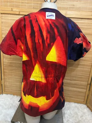 S.C.R.U.B.S. Smart Scrubs Halloween Jack o lantern pumpkin scrubs top woman’s S thumbnail 2