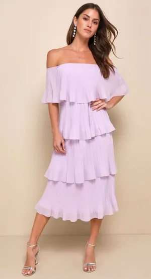 Lulus Gala Ready Lavender Off-the-Shoulder‎ Ruffle Midi Dress Size M thumbnail 1