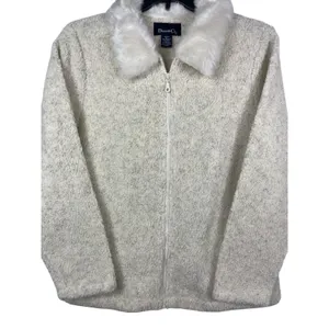 VTG 90s Y2K Denim & Co Faux Fur Collar Sherpa Fleece Zip Jacket M Ivory Coat thumbnail 4
