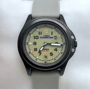 Timex expedition women’s date watch 32mm black tone case gray silicone band runs thumbnail 1