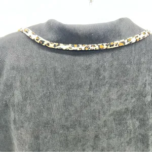 Courtenay Women’s Short Sleeve Casual Black Button Down Top w/Leopard Print Trim thumbnail 8